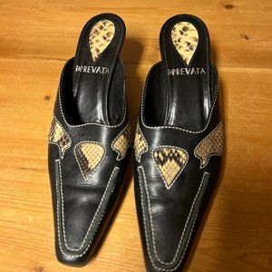 Prevata Black Calf & Python Imprint Mules - Size 9N | Elegant 2 1/2" Heel